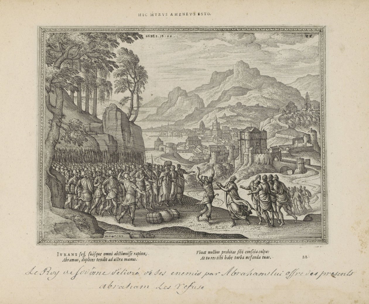 Abraham en de koning van Sodoma Seja esta parede de ferro (título no objeto) Os Emblemas Sagrados e as Principais Histórias de Ambos os Testamentos (Oude Testament) (título da série) Imagens e figuras de livros (título da série) de Pieter van der Borcht (I)