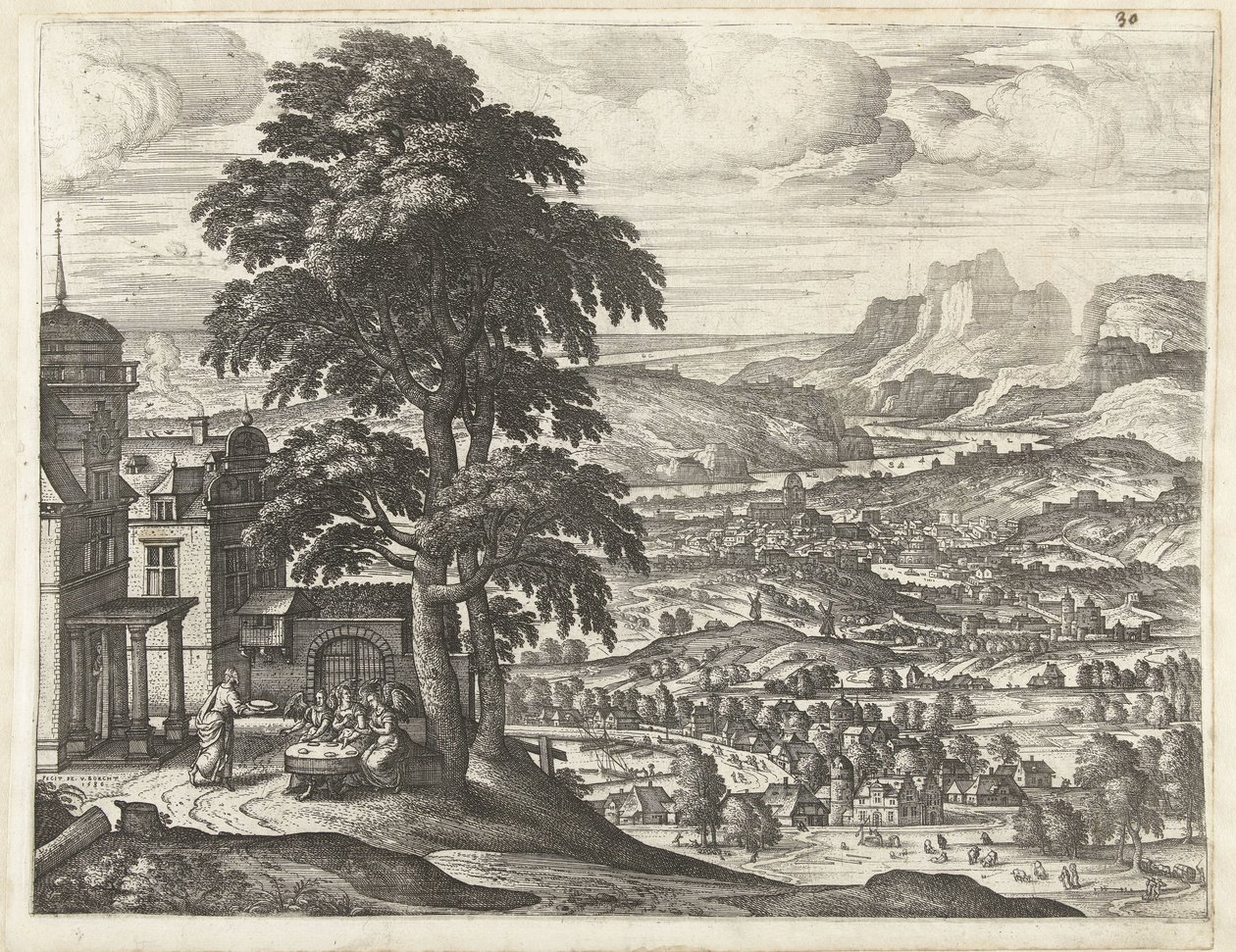 Abraão alimenta os três anjos Paisagens com a história de Abraão (título da série) de Pieter van der Borcht (I)
