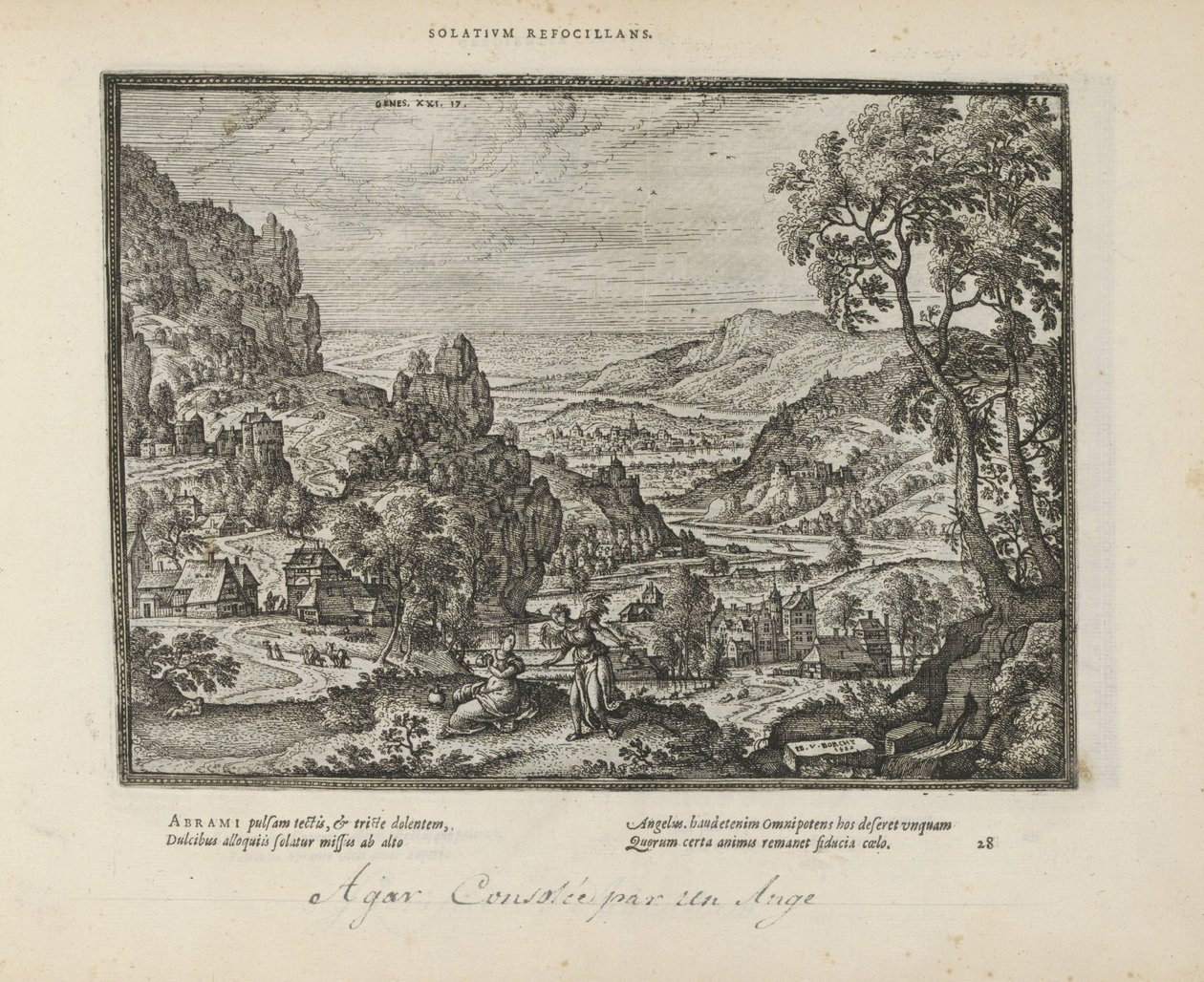 Landschap met Hagar en de engel
Solatium refocillans (título sobre o objecto)
Emblemata Sacra è praecipuis utriusque testamenti utriusque historiis concinnata (Testamento Oude) (título da série)
Imagines et figurae bibliorum (título da série) de Pieter van der Borcht (I)