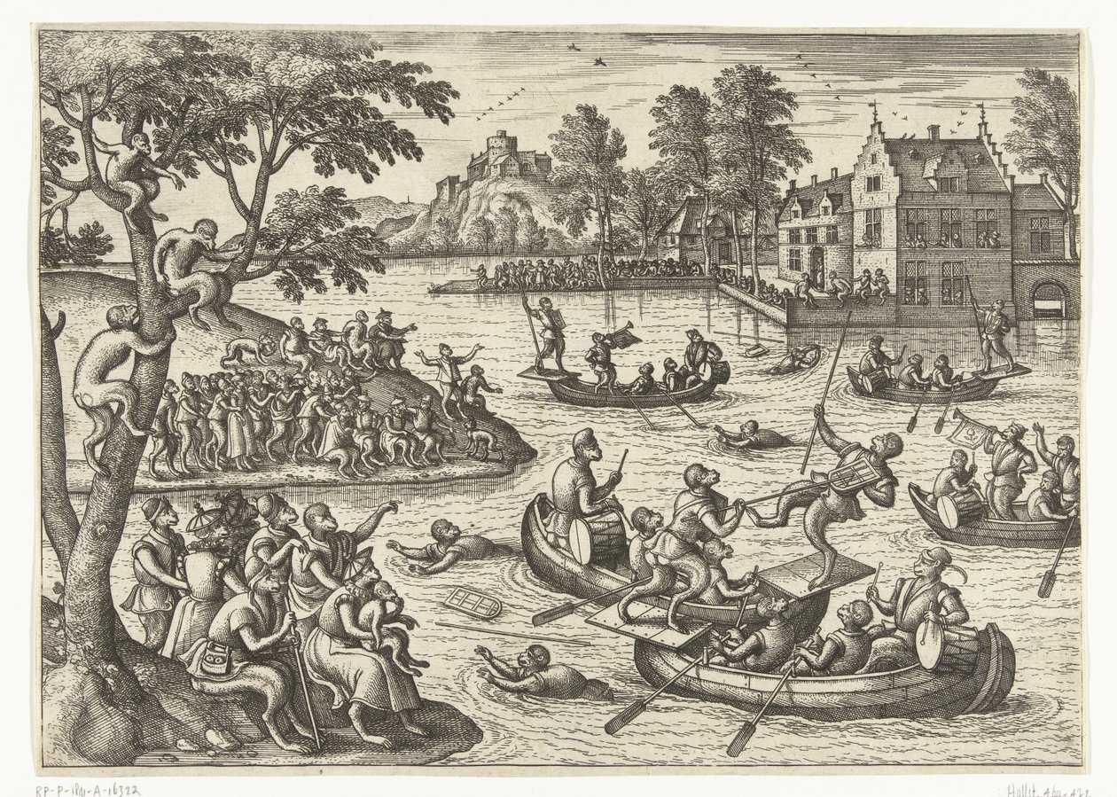 Jousting sobre a água
Jogo do macaco (título da série) de Pieter van der Borcht (I)