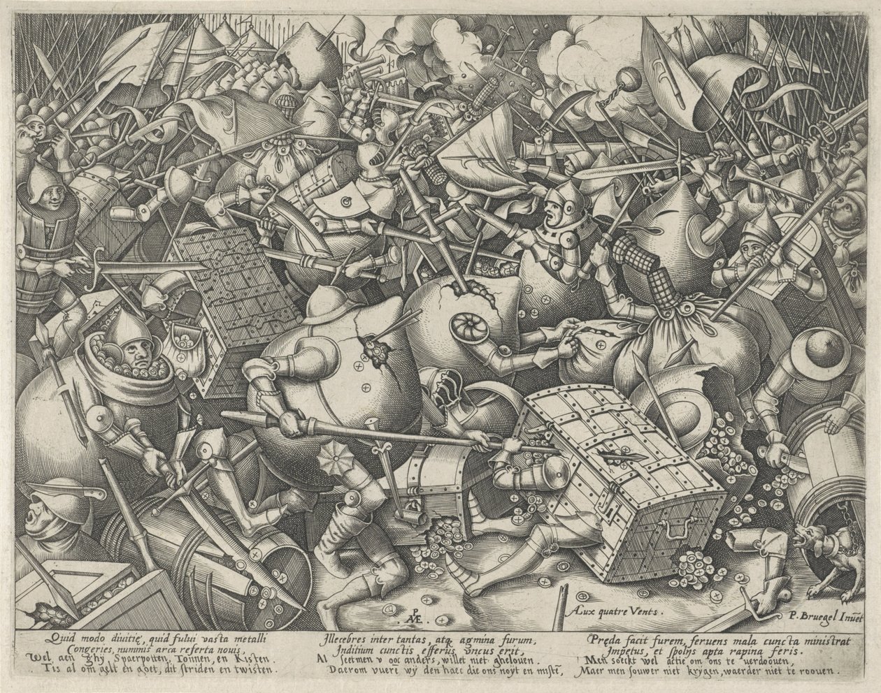 Batalha entre os sacos de dinheiro e os baús de dinheiro de Pieter van der Heyden