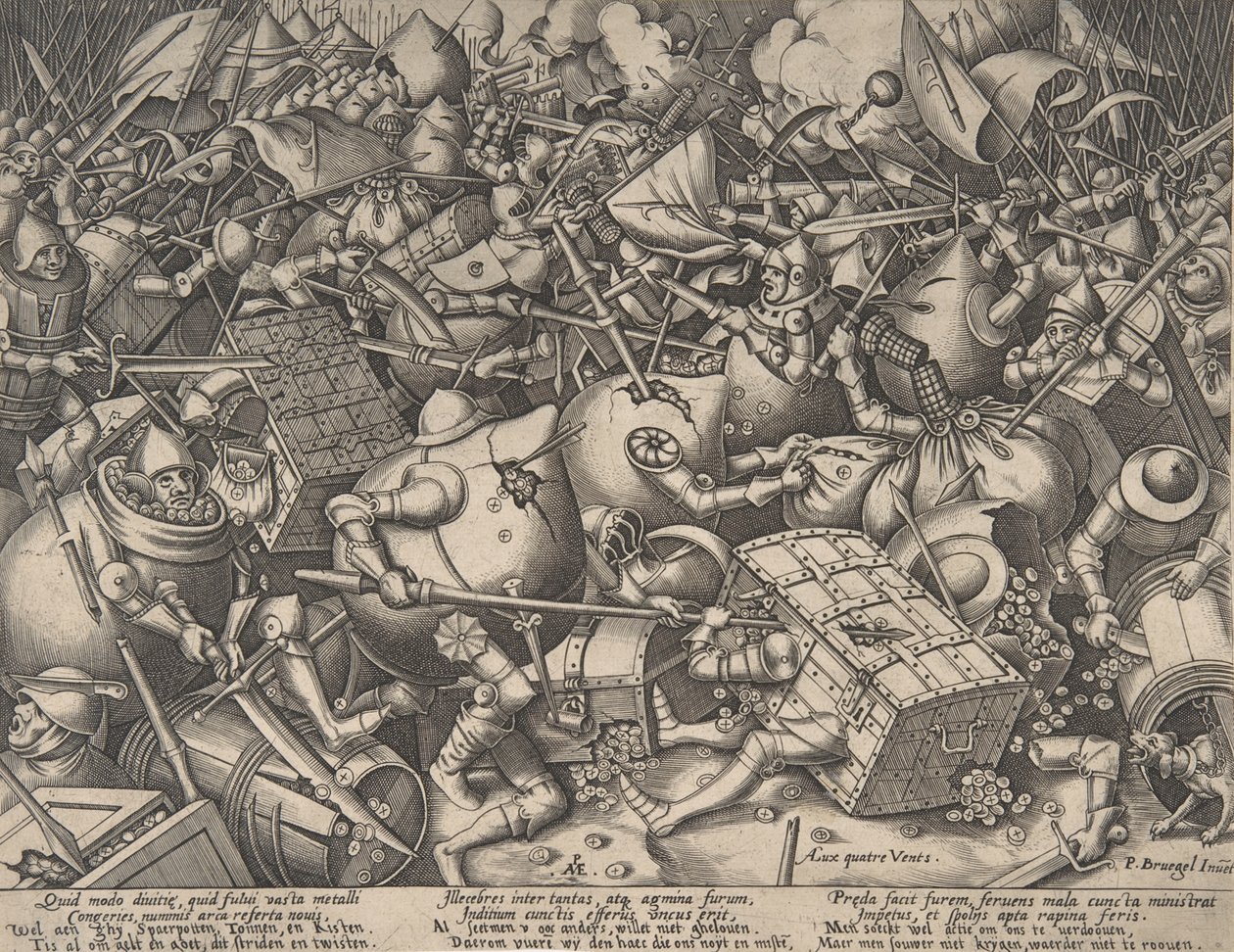 A Batalha do Dinheiro, depois de 1570. de Pieter van der Heyden
