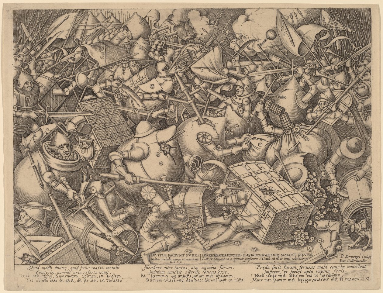 A Batalha dos Sacos de Dinheiro e dos Cofres de Pieter van der Heyden after Pieter Bruegel the Elder