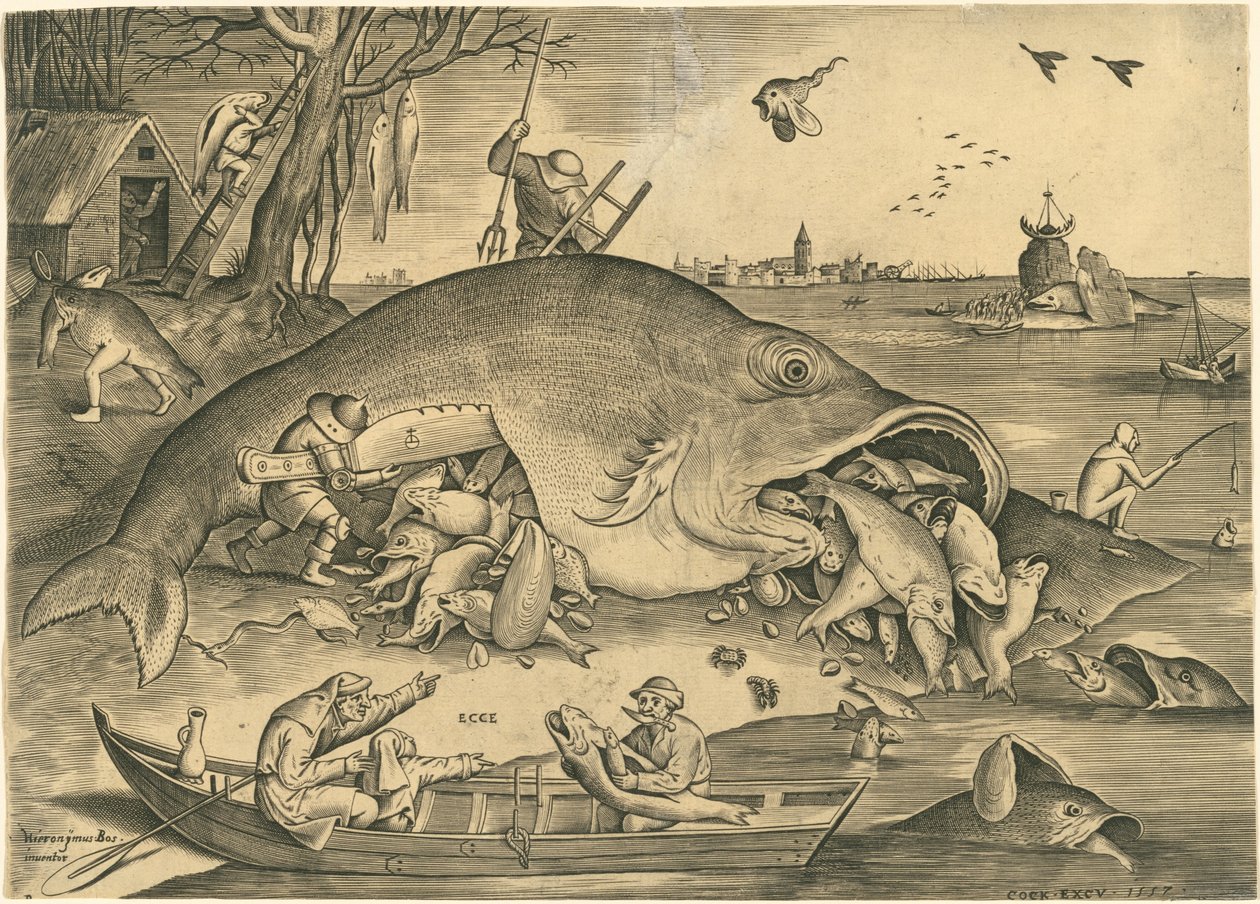O peixe grande come o peixe pequeno de Pieter van der Heyden after Pieter Bruegel the Elder