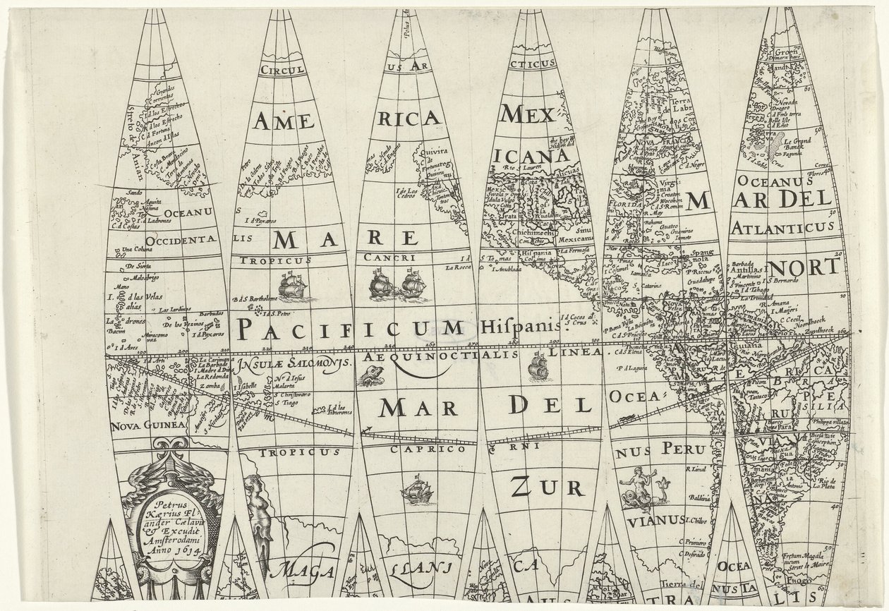 Segmentos de globo de parte do Hemisfério Norte de Pieter van der Keere