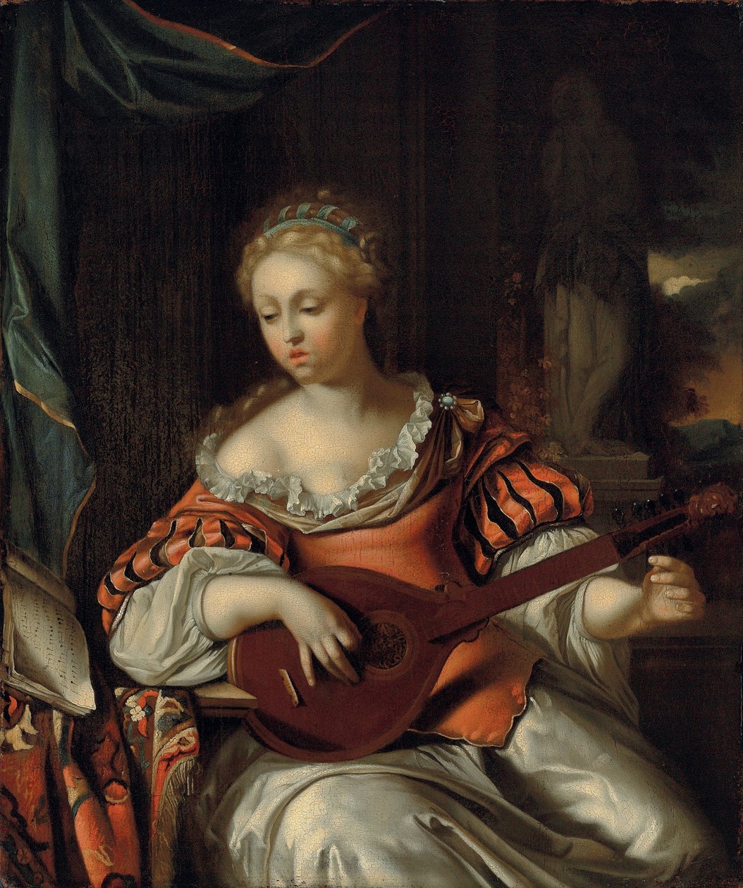 Uma senhora tocando alaúde em um pórtico de Pieter van der Werff