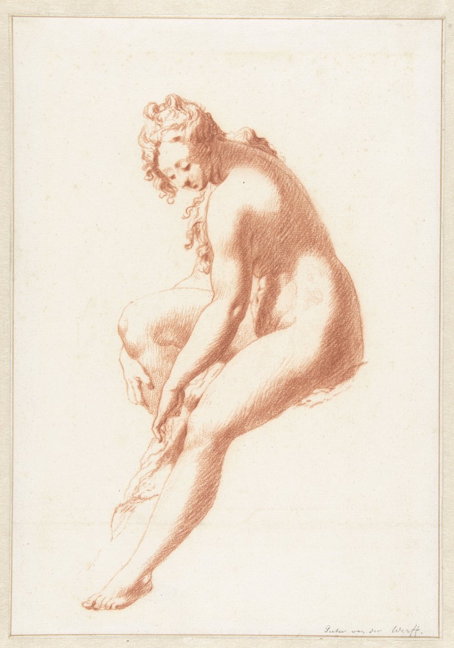 Mulher nua sentada, a secar um pé de Pieter van der Werff