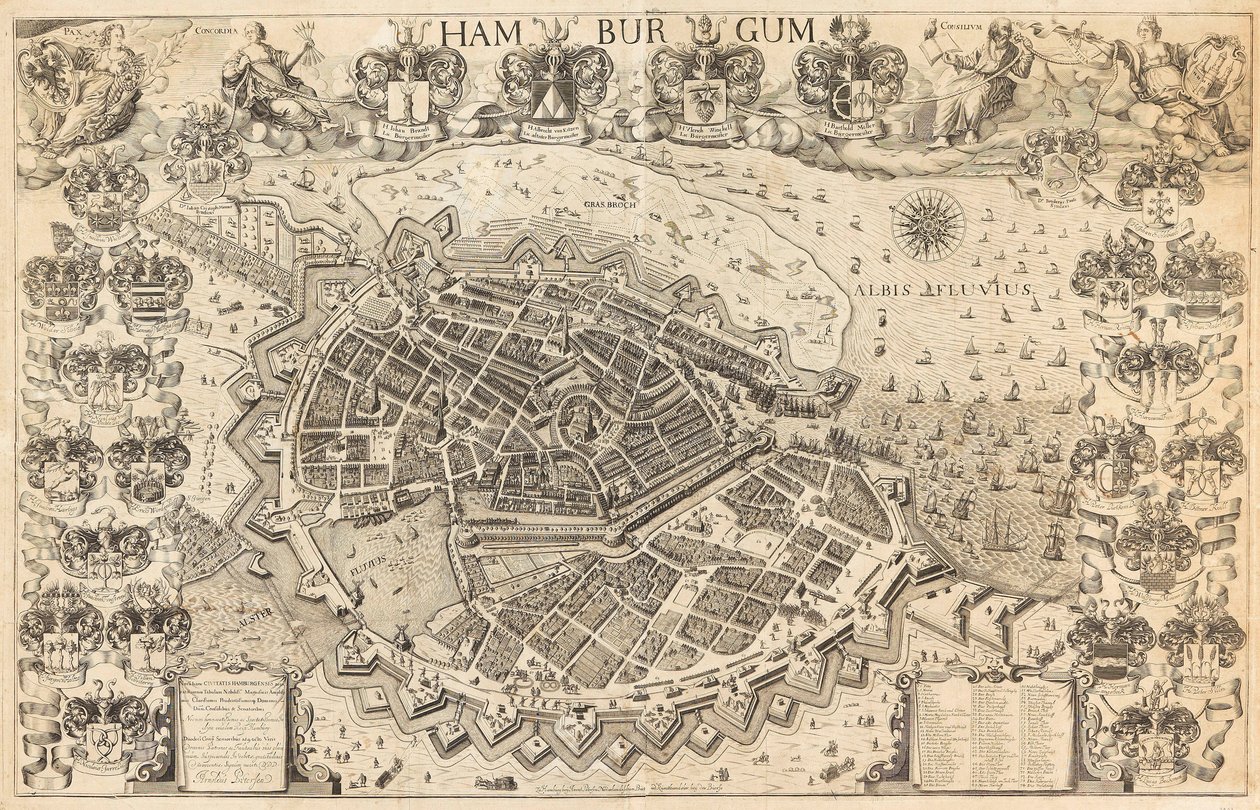 Mapa de Hamburgo, 1644. de Pietersen