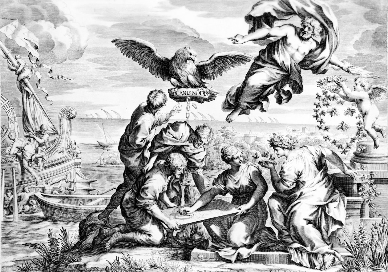 Alegoria da Família Barberini, impressão feita por Karl Audran c.1623-40 de Pietro da Cortona