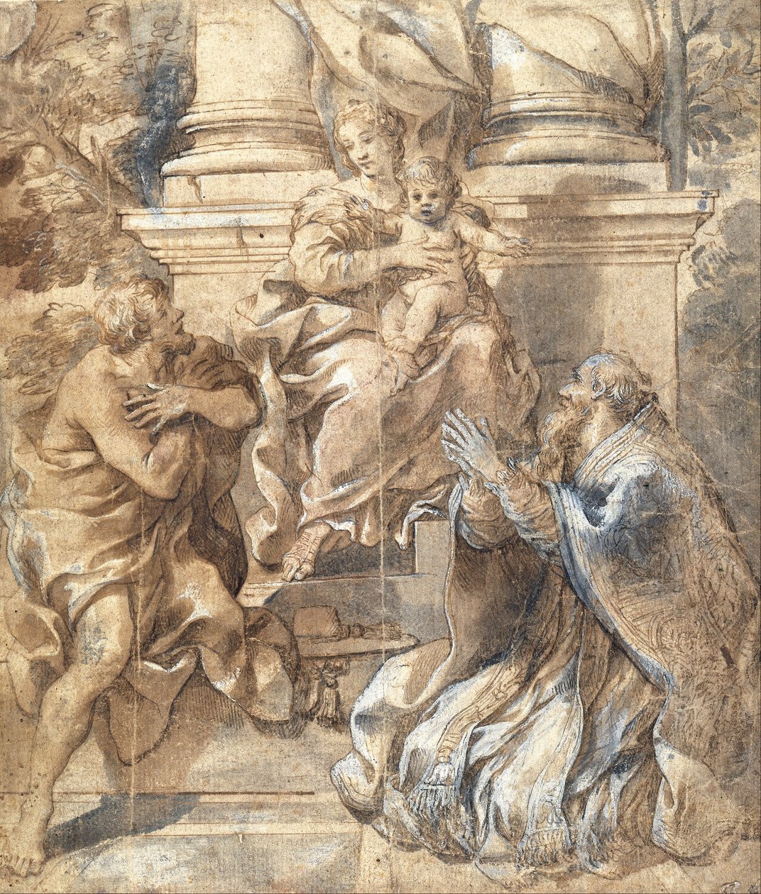 Madonna e criança, São João Batista e Papa Estêvão de Pietro da Cortona