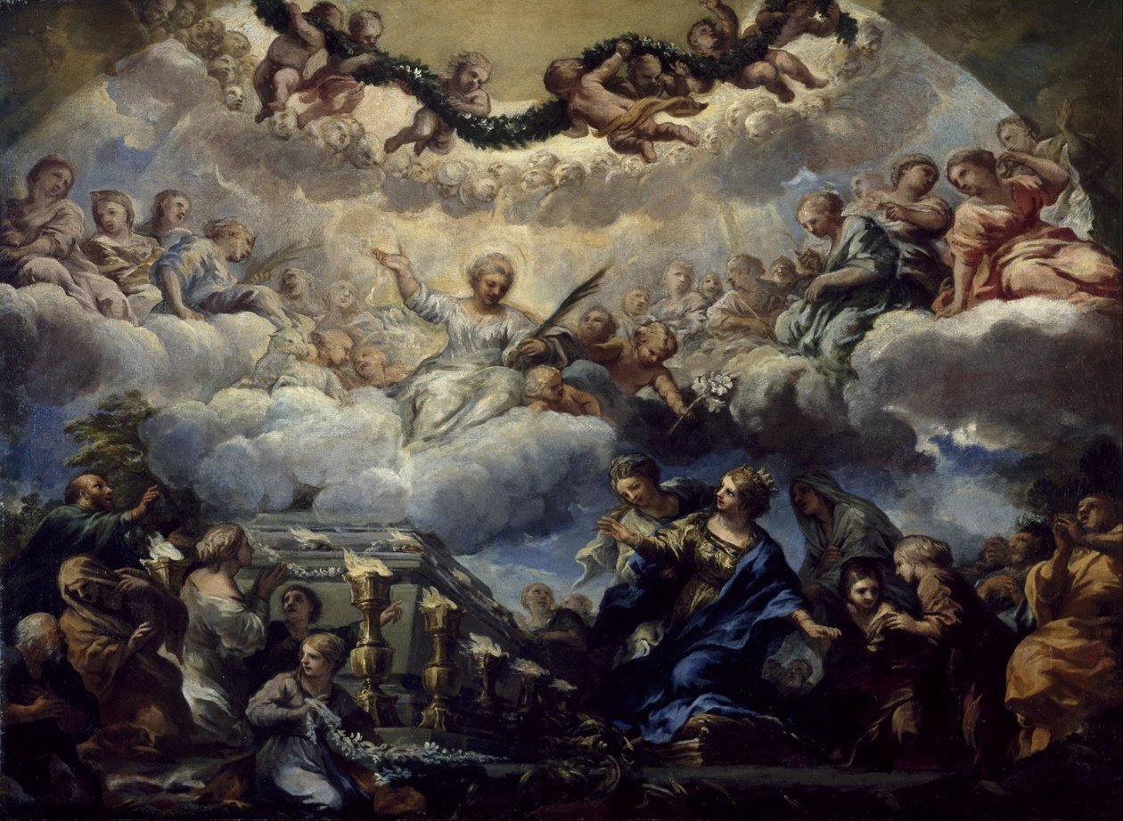 Saint Constantias Vision antes do Túmulo dos Santos Agnes e Emerentiana de Pietro da Cortona