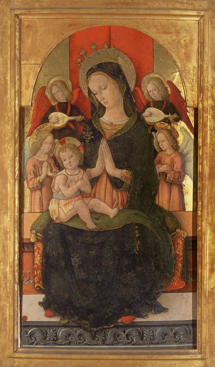 Madonna e criança com anjos (tempera no painel) de Pietro Alemanny