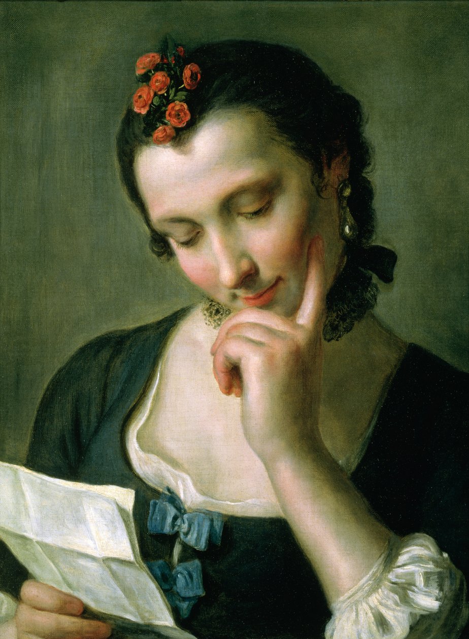 Uma jovem mulher lendo uma carta de amor de Pietro Antonio Rotari