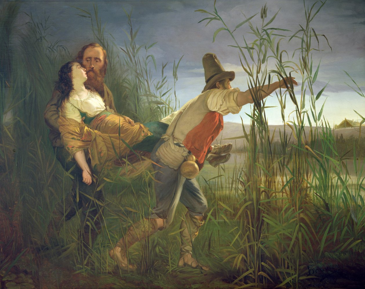 Garibaldi carregando sua Anita morrendo pelos pântanos de Comacchio de Pietro Bauvier