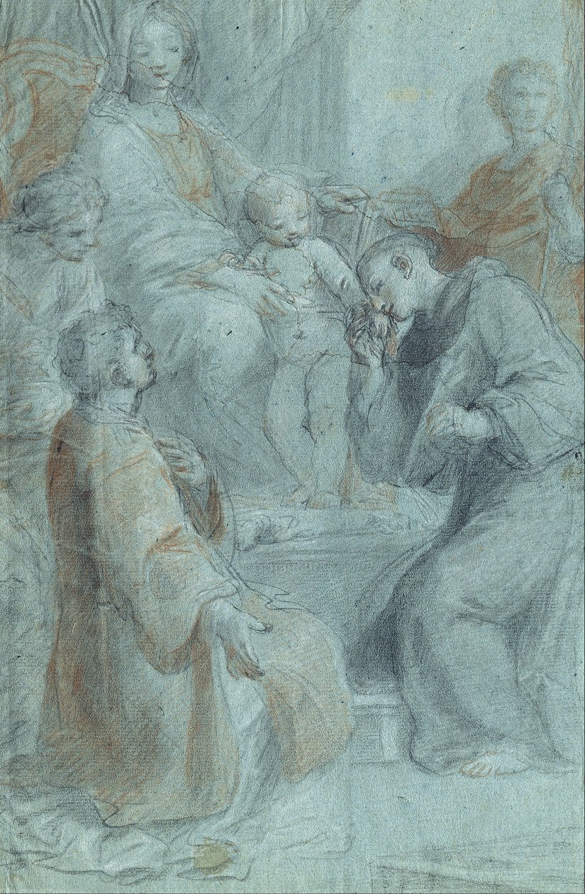 Madonna e criança entronizados com os santos Lawrence, Anthony de Pádua, Praxedes e Venantius de Pietro De Pietri