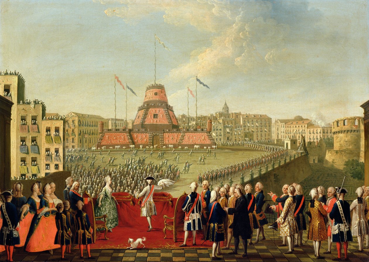 Festa em Nápoles na Ocasião do Casamento do Rei Fernando I (1751-1825) para a arquiduquesa Maria Carolina da Áustria (1752-1814) 1768 de Pietro Fabris