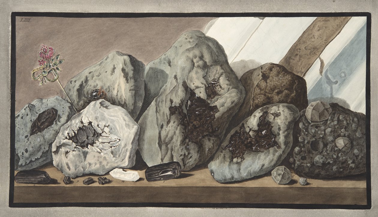 Pedras de cristais chamadas Gemas do Monte Vesúvio, Placa LIIII, de &39;Campi Phlegraei: Observações sobre os vulcões das Duas Sicílias&39;, por Sir William Hamilton (1730-1803), publicado em 1776 (colo à mão de Pietro Fabris