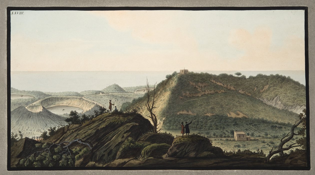 Vista do topo do Monte Gauro ou Barbaro em sua cratera, Placa XXVIII, de &39;Campi Phlegraei: Observações sobre os vulcões das Duas Sicílias&39;, por Sir William Hamilton (1730-1803), publicado 177 de Pietro Fabris