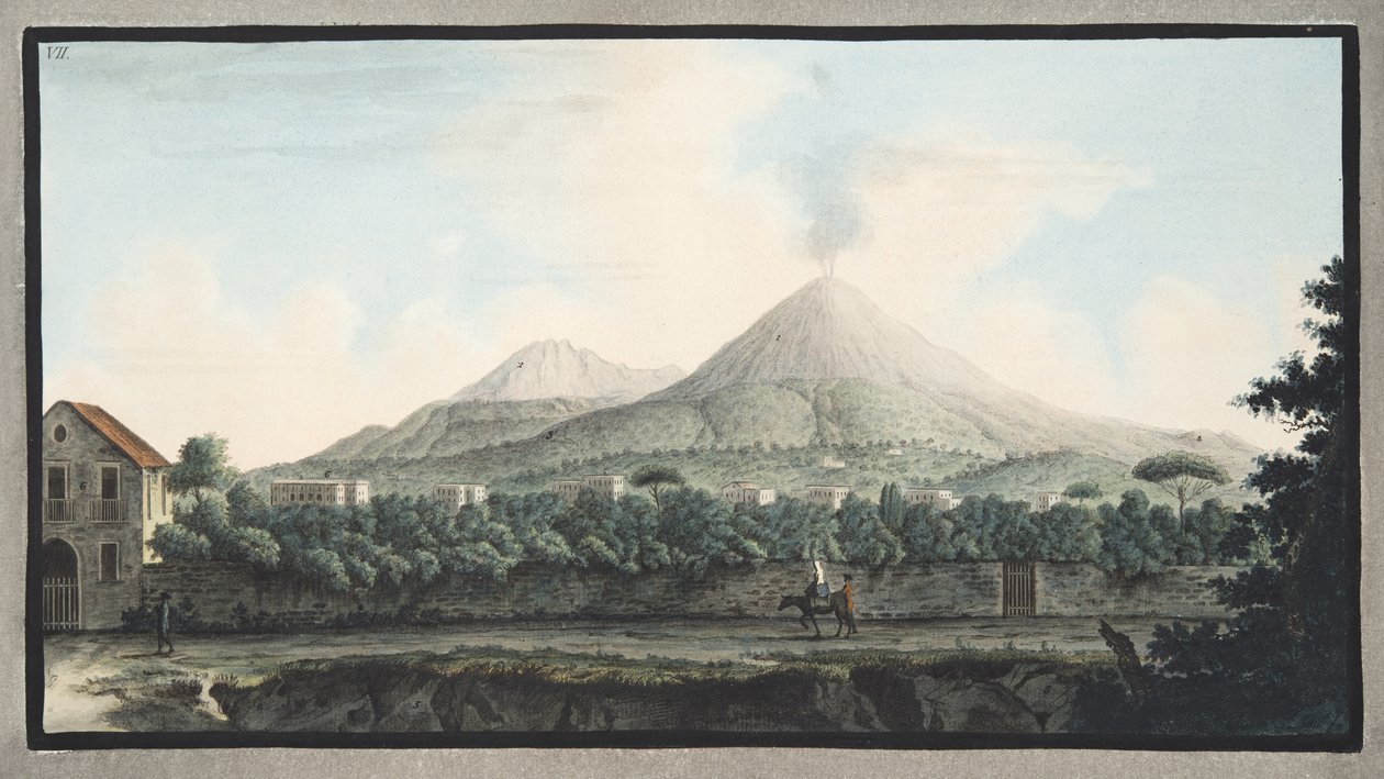 Vista do Monte Veusvius formam a costa do mar, de &39;Campi Phlegraei: Observações sobre os vulcões das Duas Sicílias&39;, por Sir William Hamilton (1730-1803), publicado em 1776 (gravura colorida à mão) de Pietro Fabris