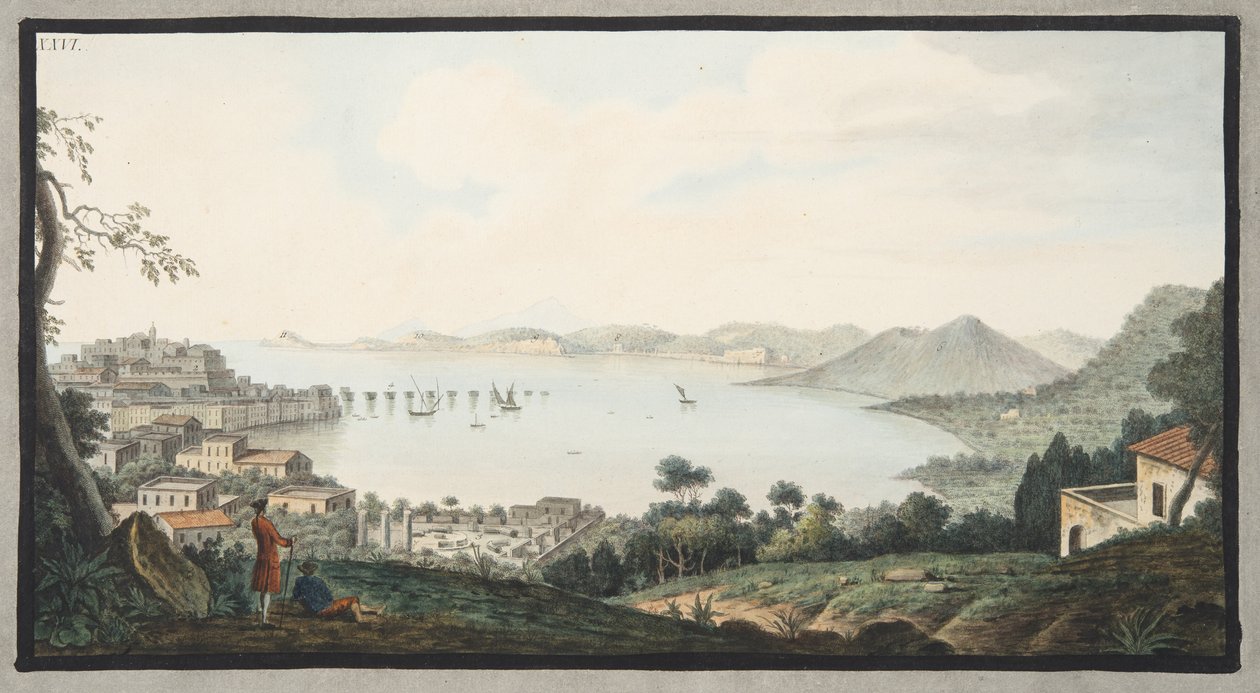 Vista da costa italiana de perto de Puzzoli, placa 26 de Campi Phlegraei: Observações dos vulcões das Duas Sicílias &39;, por Sir William Hamilton (1730-1803) publicado em 1776 de Pietro Fabris