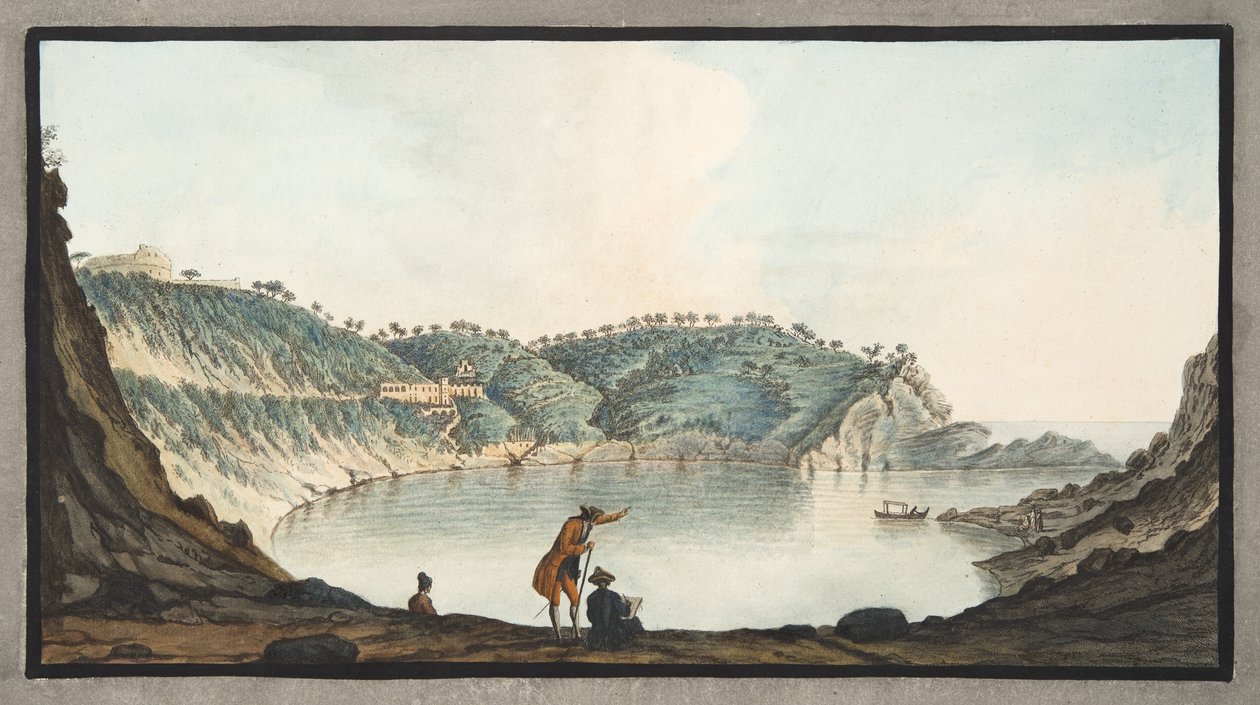 Vista do Porto Pavone na ilha de Nisida, placa XXII de &39;Campi Phlegraei: observações sobre os vulcões das duas Sicílias&39;, por Sir William Hamilton (1730-1803), publicado em 1776 (cor da mão de Pietro Fabris
