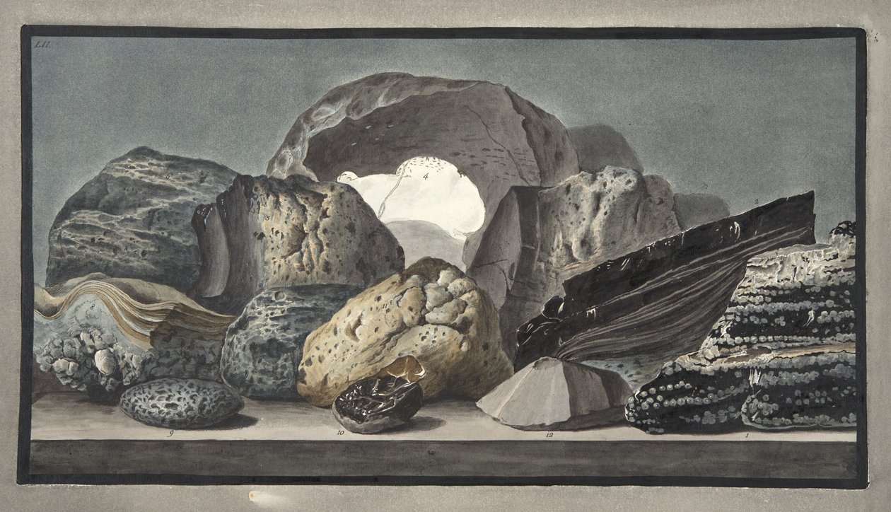 Vitrificações e outras produções vulcânicas, Plate LII, de &39;Campi Phlegraei: Observações sobre os vulcões das Duas Sicílias&39;, de Sir William Hamilton (1730-1803), publicado em 1776 (colorido à mão de Pietro Fabris