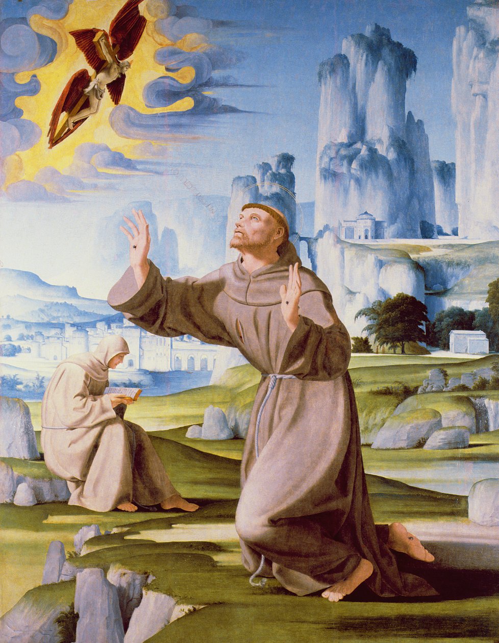São Francisco Recebendo os Estigmas (tempera no painel) (ver também 170219) de Pietro Francione