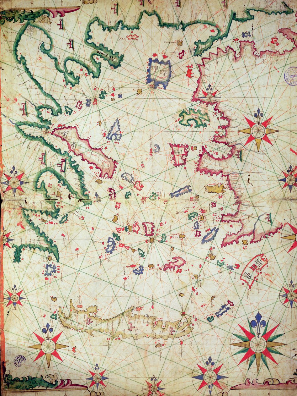 O mar Egeu, de um atlas náutico, 1651 (tinta aveludada) (ver também 330926-330927) de Pietro Giovanni Prunes