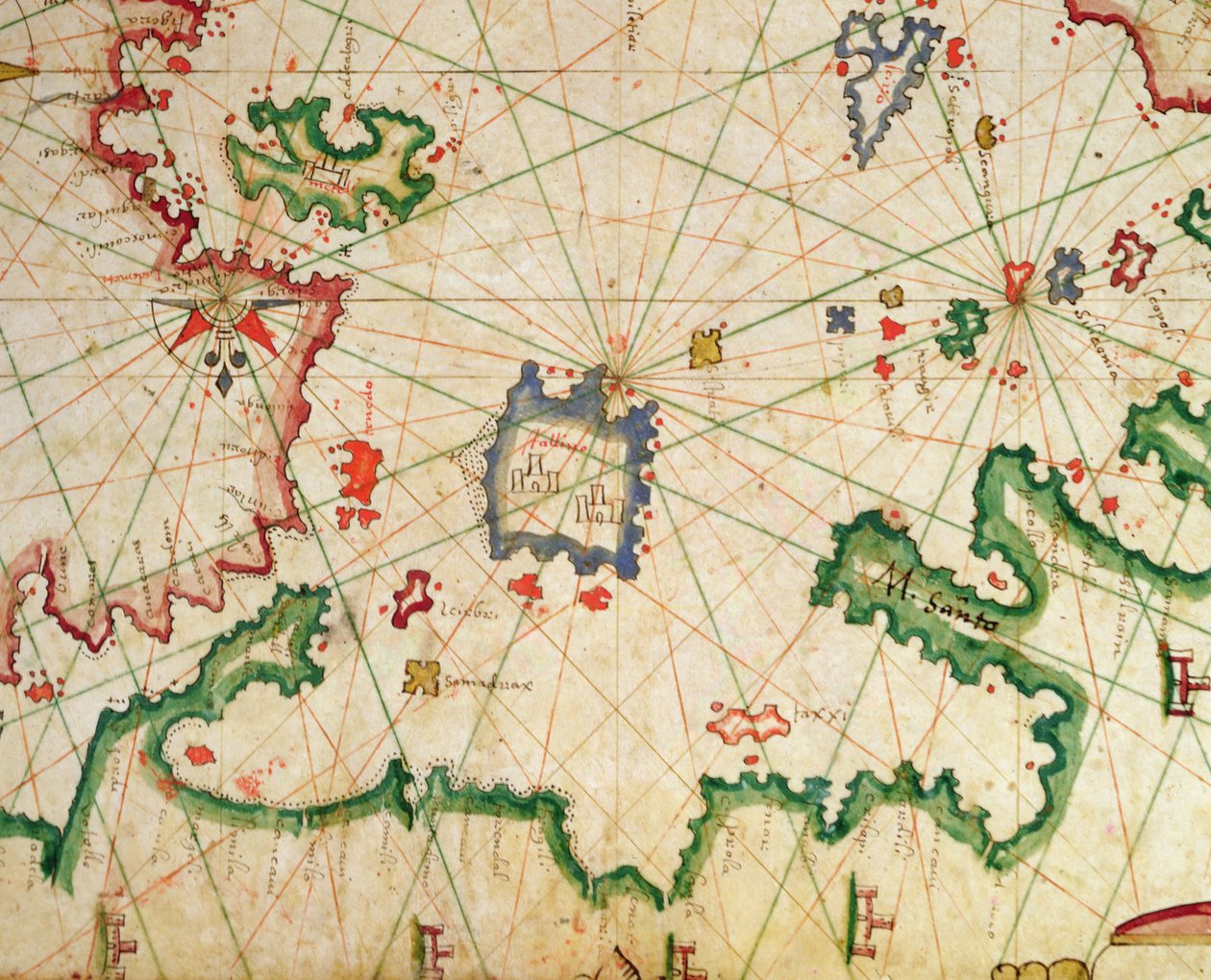 A Ilha de Lemnos, de um atlas náutico, 1651 (tinta aveludada) (detalhe de 330925) de Pietro Giovanni Prunes