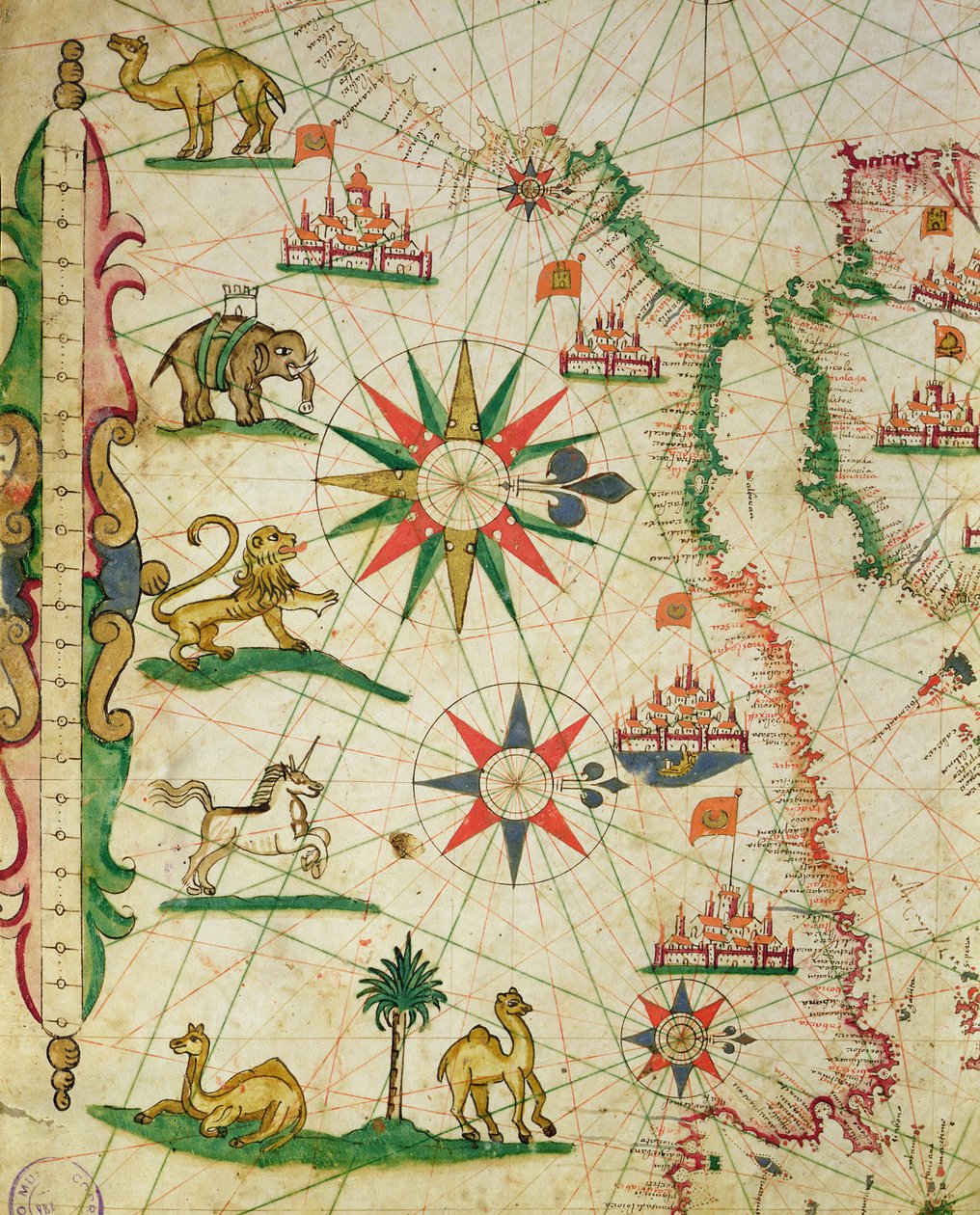A Costa Norte-Africana, de um atlas náutico, 1651 (tinta aveludada) (detalhe de 330919) de Pietro Giovanni Prunes
