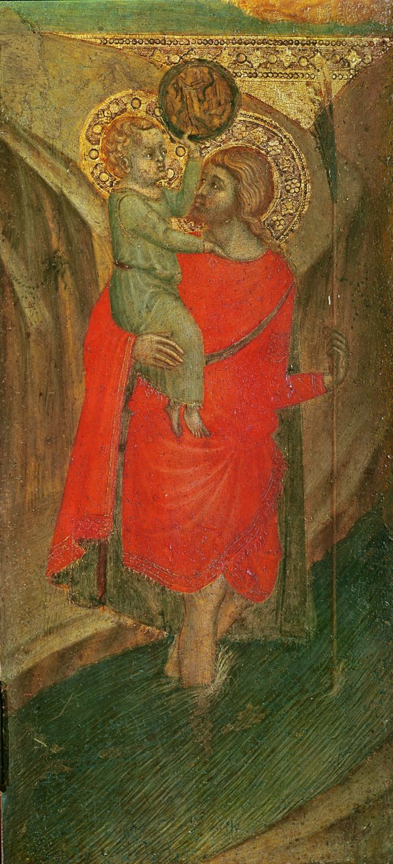 Tríptico da Virgem e Criança (painel esquerdo: São Cristóvão) (têmpera sobre madeira) de Pietro Lorenzetti