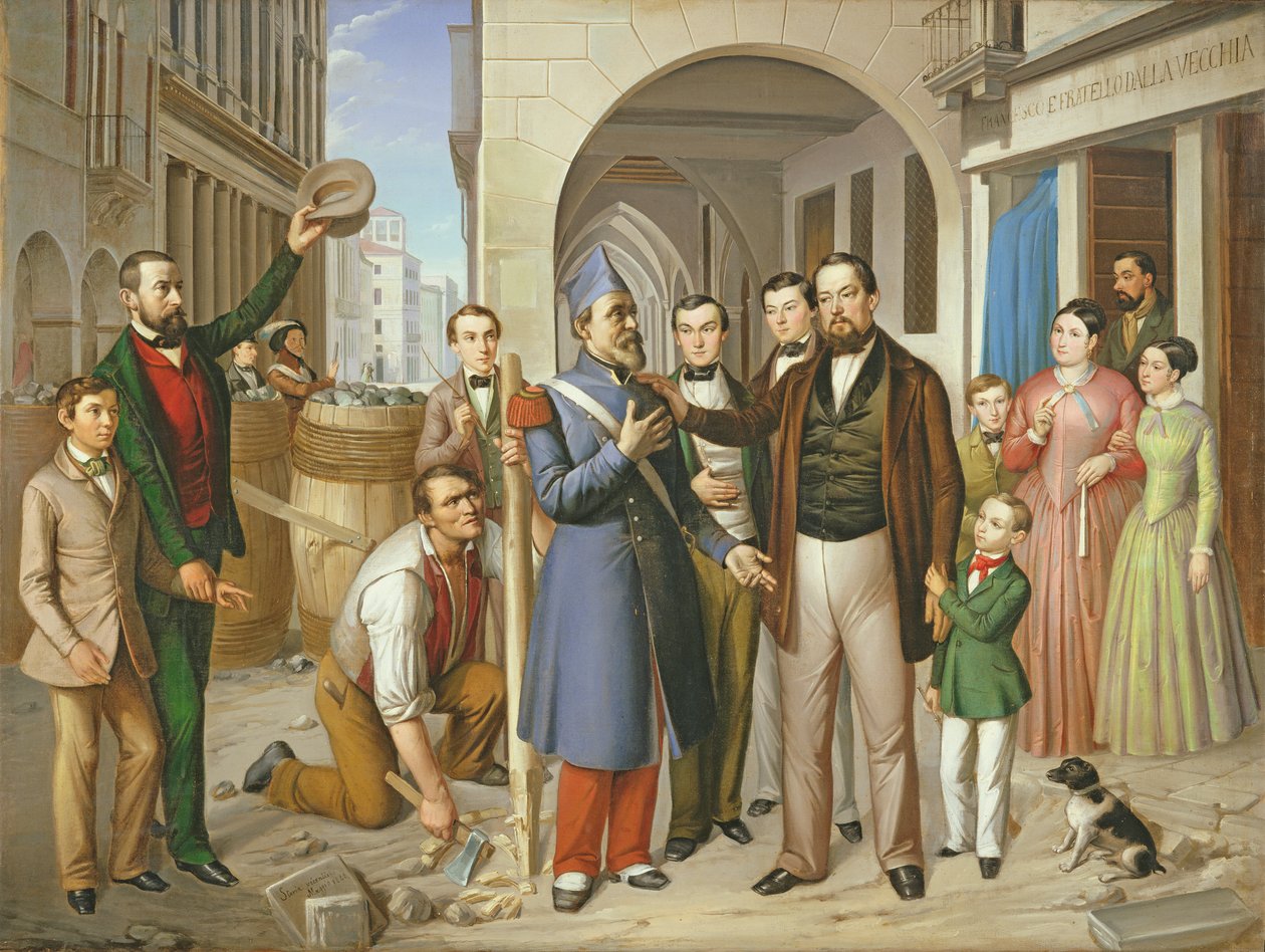 Organizando as Barricadas no Corso Palladio, 1848 de Pietro Negriolo