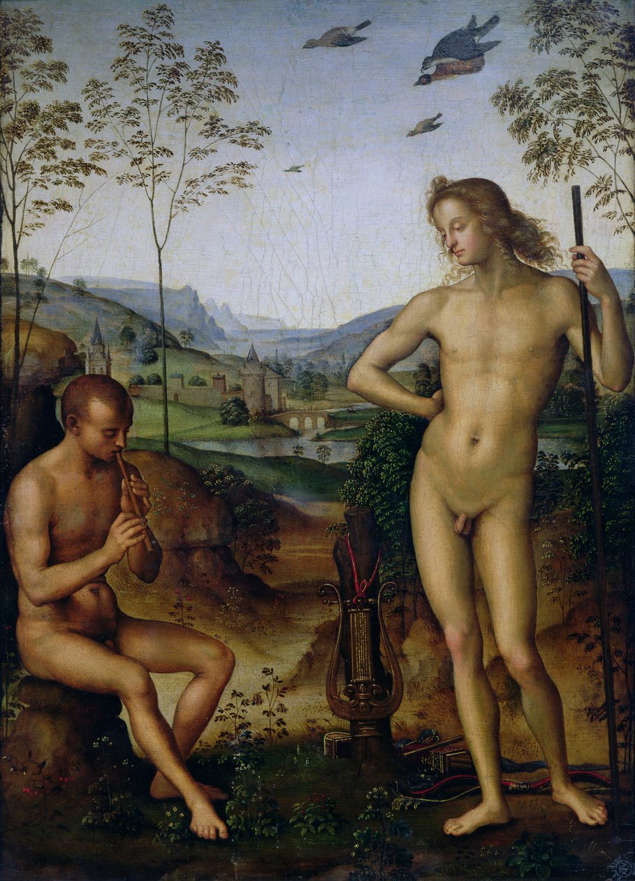 Apolo e o pastor Daphnis, c.1490-1500 de Pietro Perugino