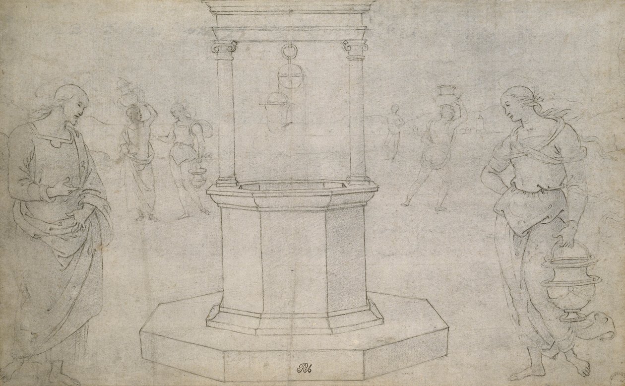 Cristo e a mulher de Samaria (giz preto sobre papel branco) de Pietro Perugino