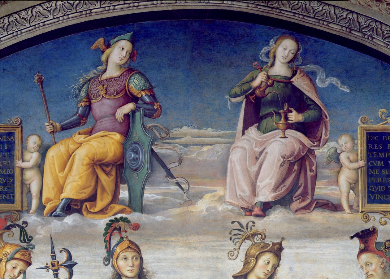 Fortuna e Temperança, detalhe da Lunette of Fortune e Temperance, da Sala dell&39;Udienza, 1496-1500 de Pietro Perugino