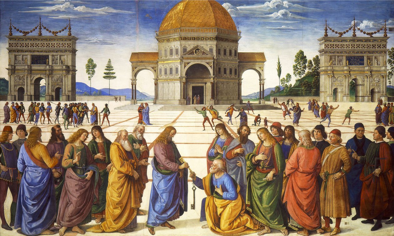 Entrega das chaves a São Pedro, da Capela Sistina, 1481 de Pietro Perugino