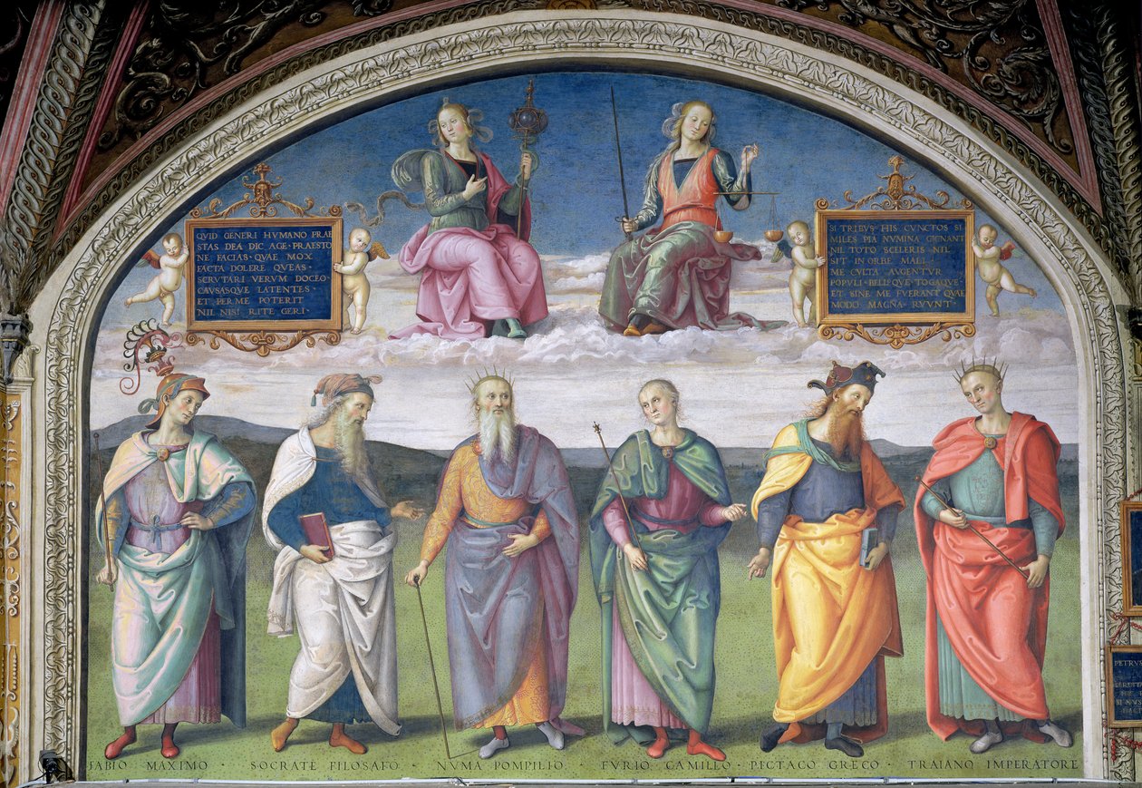 Lunette de Prudence e Justice, da Sala dell&39;Udienza, 1496-1500 de Pietro Perugino