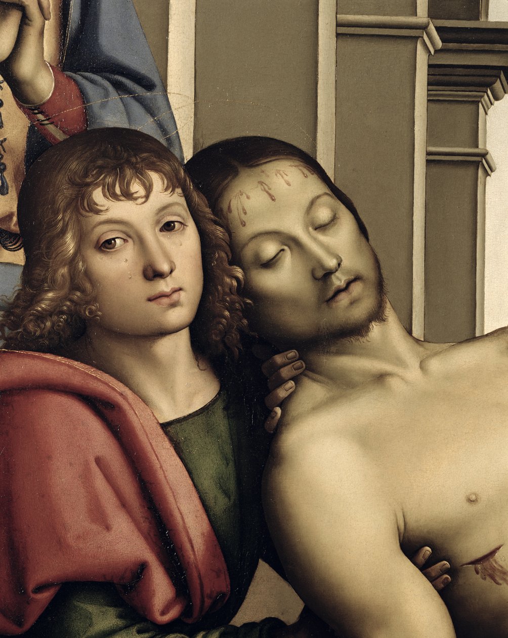 Pieta, 1494-95 óleo no detalhe do painel de 50041 de Pietro Perugino