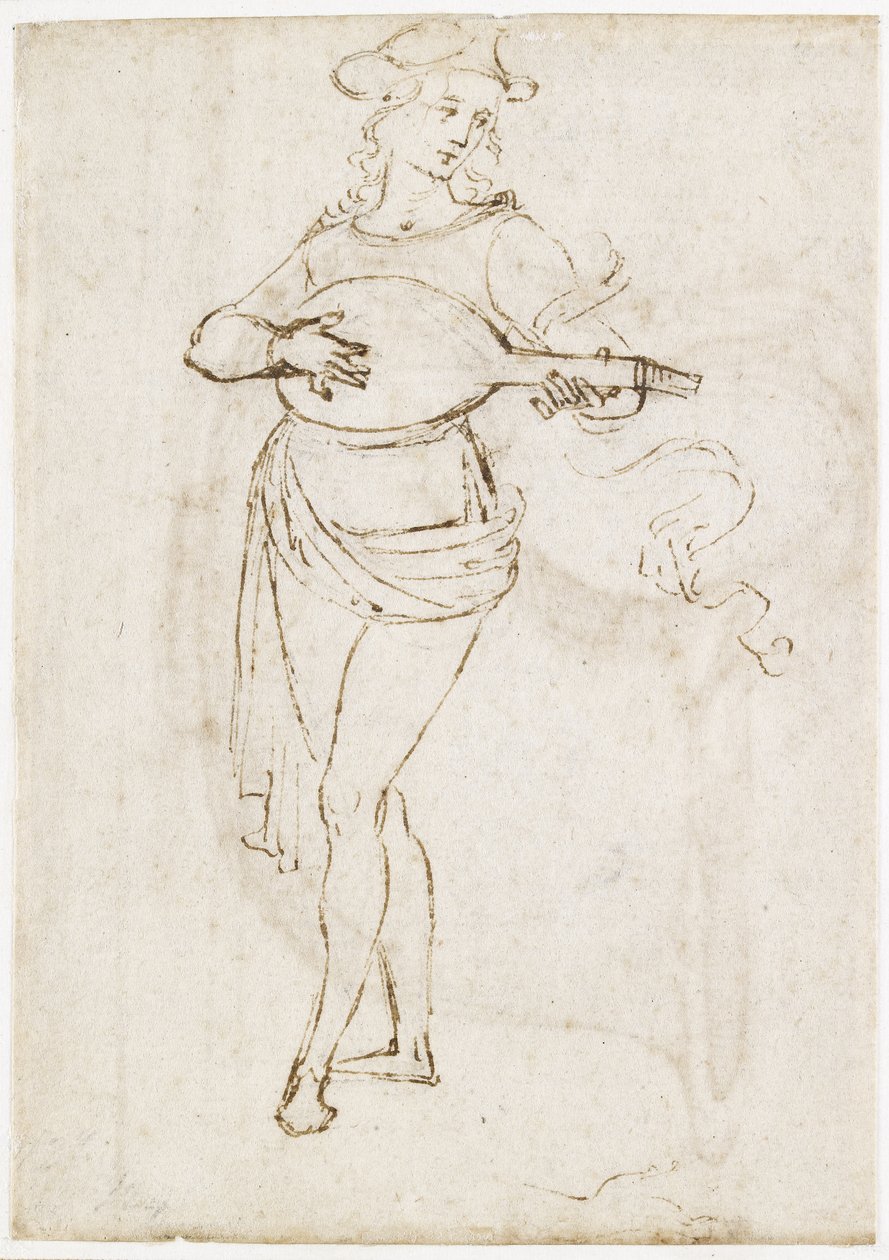 Recto: um jogador de alaúde, WA1846.6 de Pietro Perugino