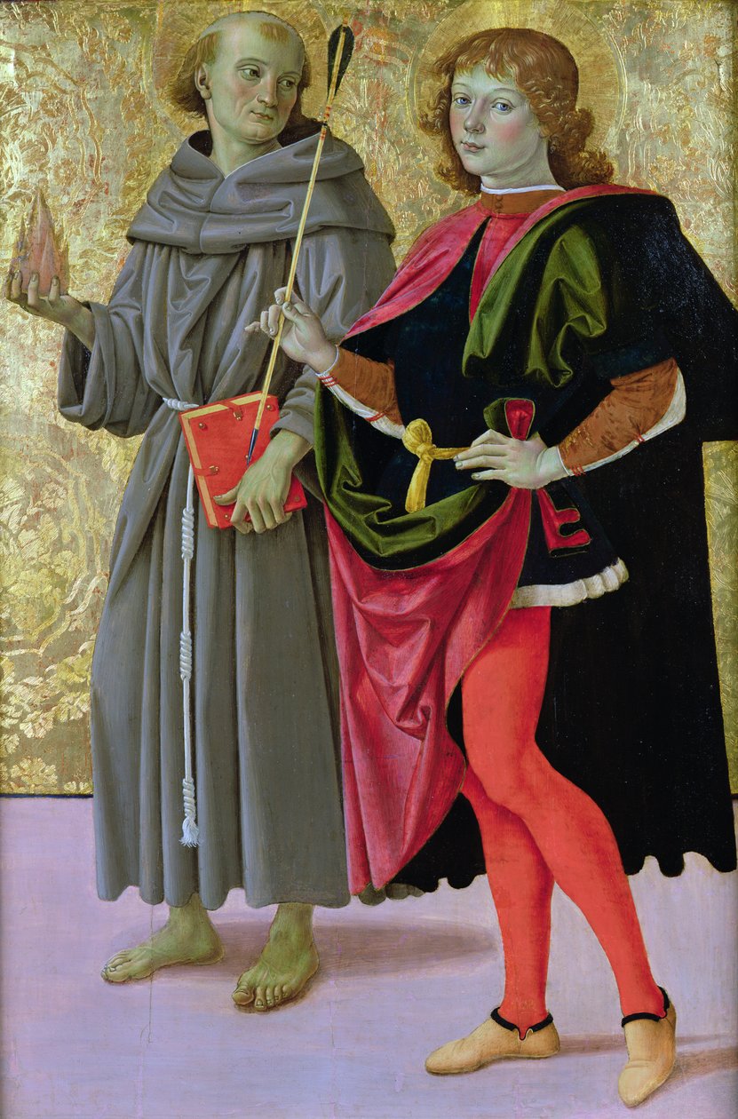 São Sebastião com um santo franciscano, c.1473 de Pietro Perugino