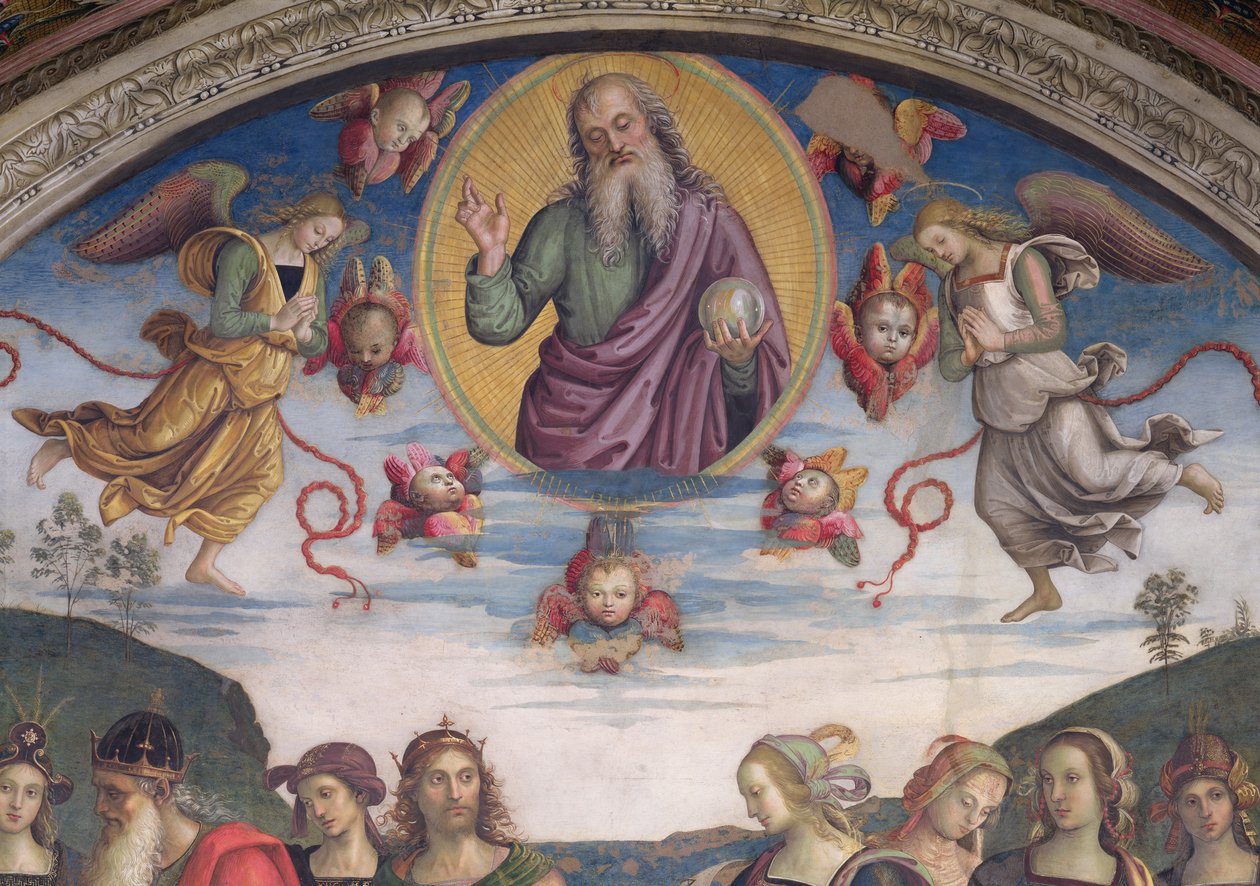 O Pai Eterno em Glória com Profetas e Sibilas, da Sala dell "Udienza, 1496-1500 de Pietro Perugino