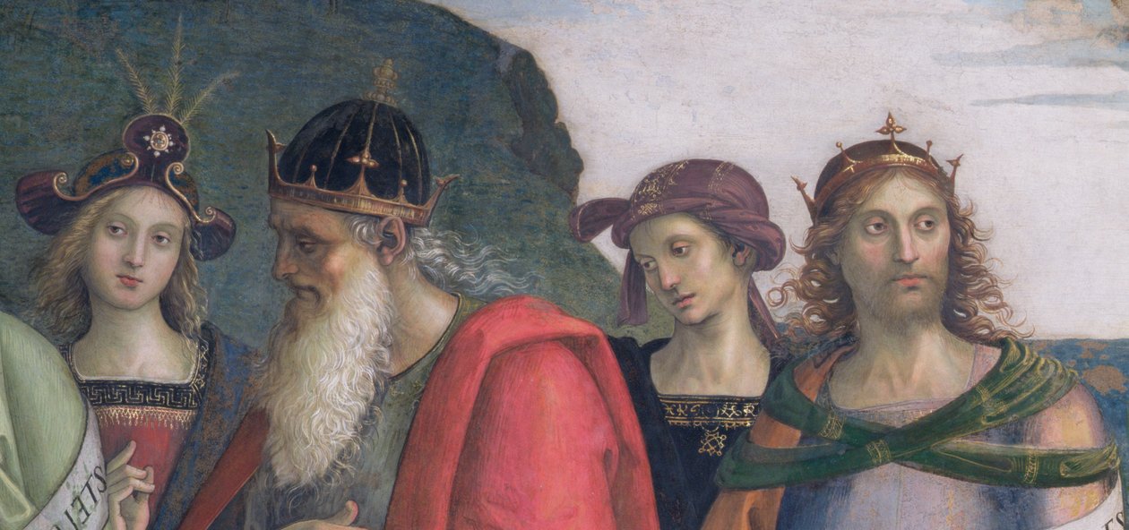 O Pai Eterno em Glória com os Profetas e Sibilas, da Sala dell&39;Udienza, 1496-1500 (detalhe de 192389) de Pietro Perugino