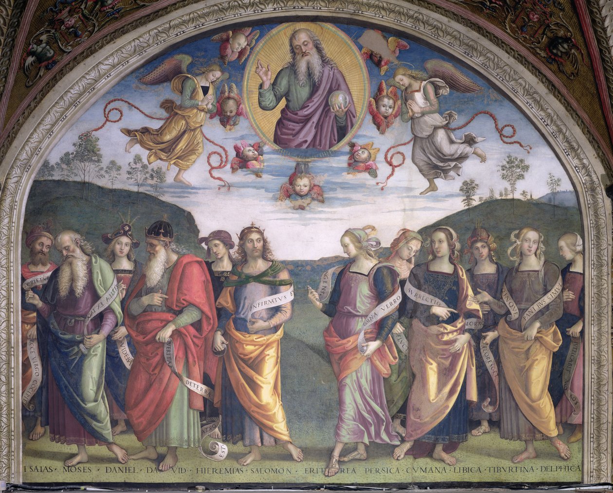 O Pai Eterno em Glória com Profetas e Sibilas, da Sala dell&39;Udienza, 1496-1500 de Pietro Perugino