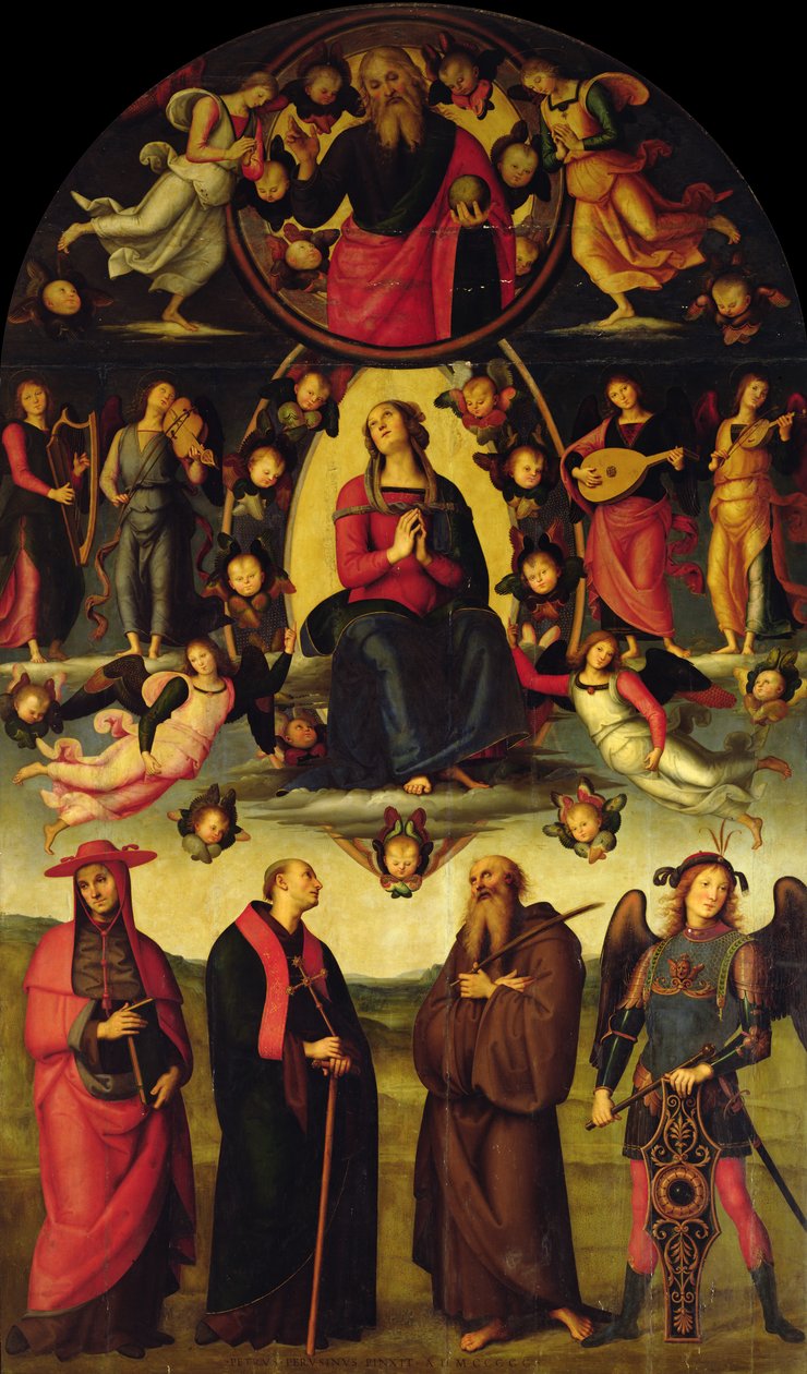 A Virgem entronizada, com anjos e santos (retábulo de Vallombrosa) de Pietro Perugino