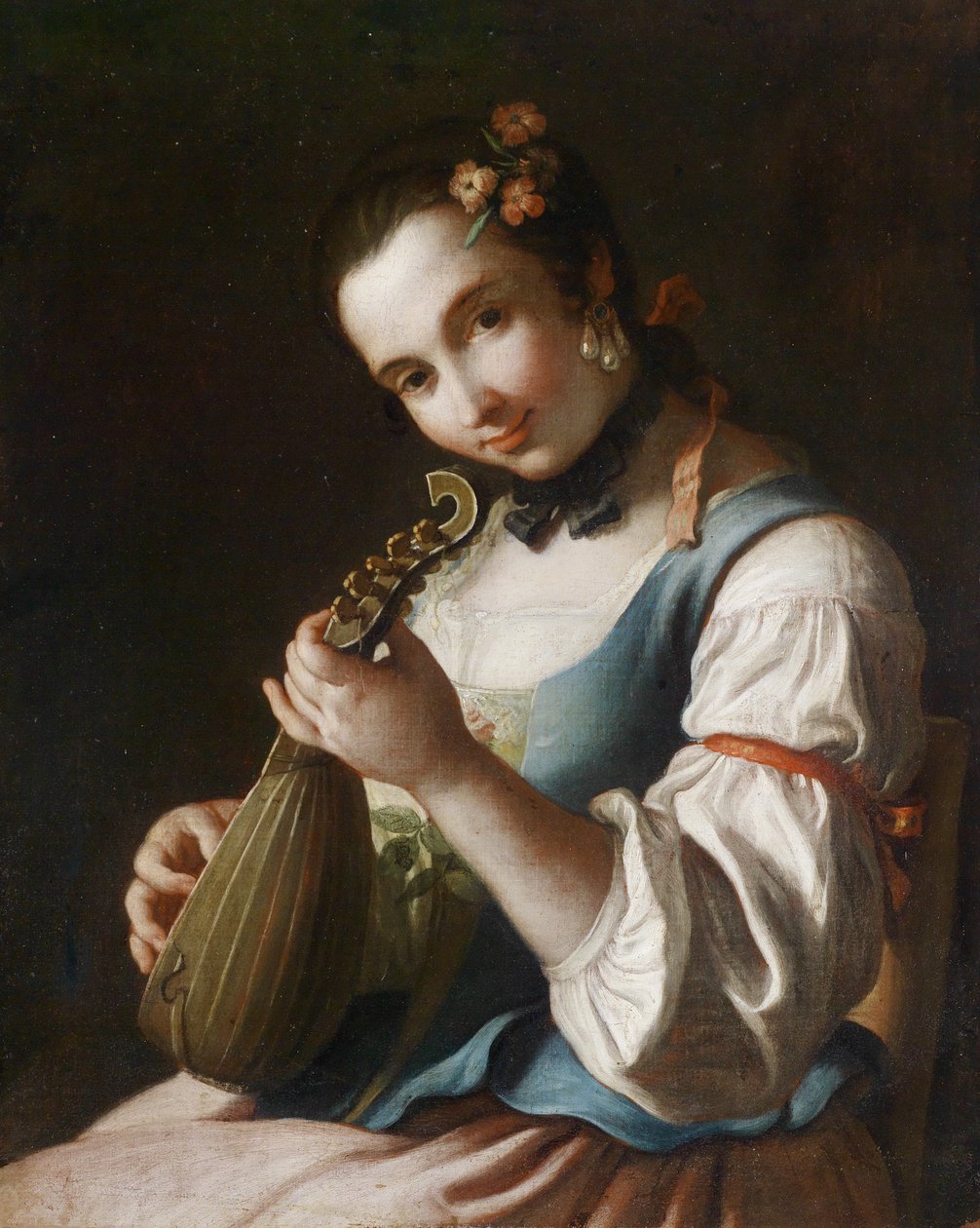 Retrato, de, um, senhora, tocando, a, alaúde de Pietro Antonio Rotari