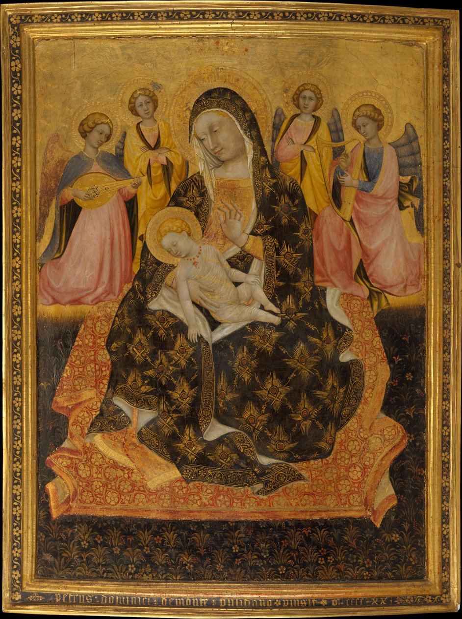 Madonna e criança com anjos, 1420 (tempera em madeira, terra de ouro) de Pietro di Domenico da Montepulciano