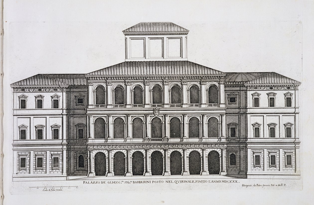 O Palazzo Barberini no Quirinale, terminado em 1630, de &39;Palazzi di Roma&39;, parte I, publicado em 1655 de Pietro Ferrerio