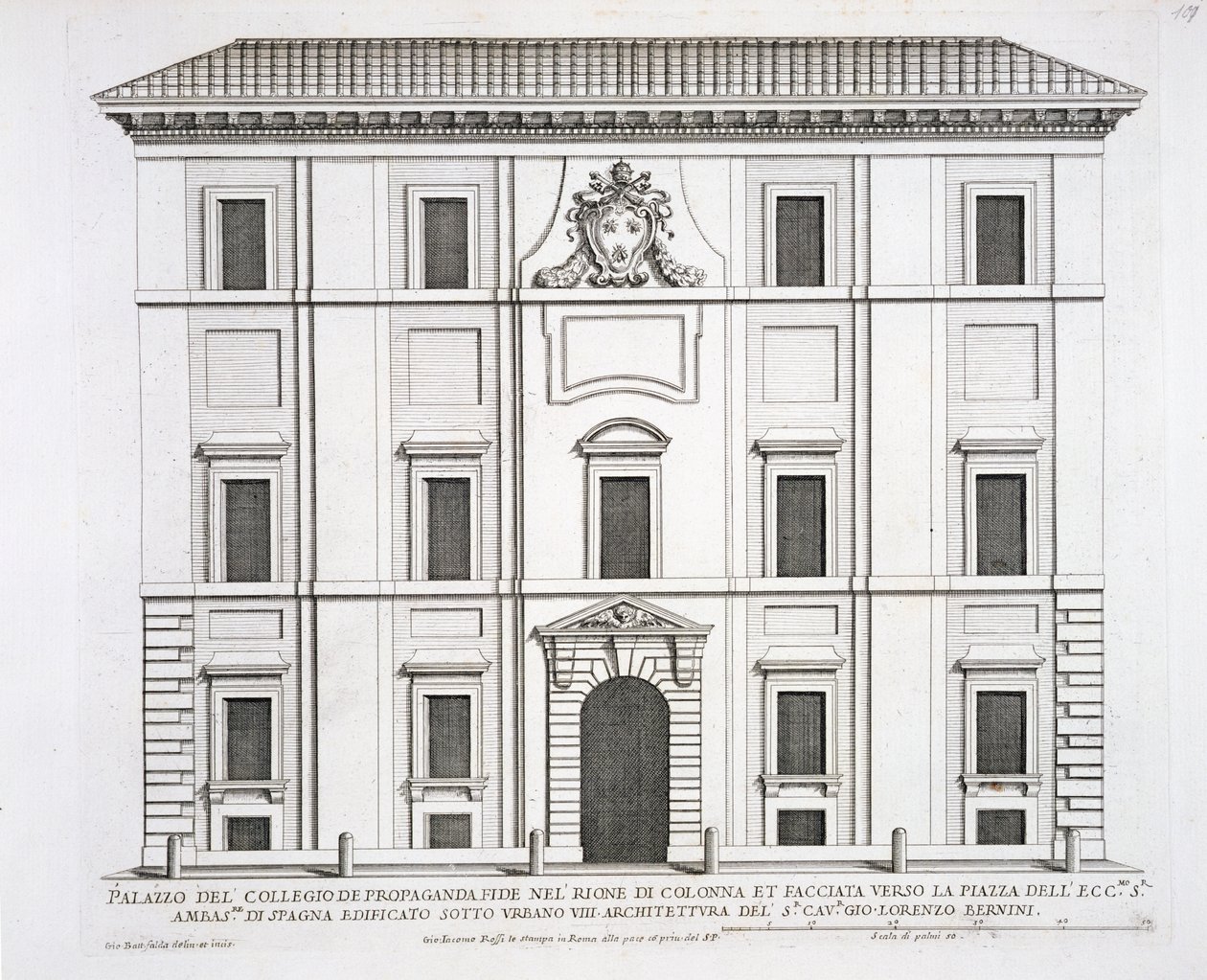 Palácio do Colégio de Propaganda Fide, de &39;Palazzi di Roma&39;, parte II, publicado em 1670 de Pietro Ferrerio