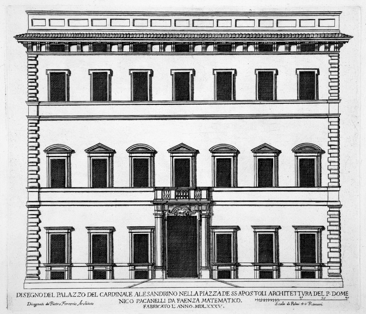Palácio do Cardeal Alesandrino, Piazza SS Apostoli, Roma, de &39;Palazzi di Roma&39;, parte I, publicado em 1655 de Pietro Ferrerio