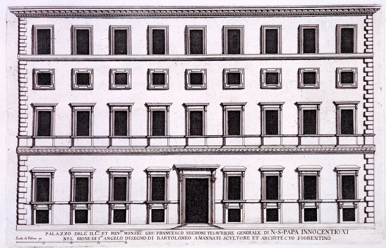 Palácio de Giovanni Francesco Negroni, Tesoureiro do Papa Inocêncio XI (1611-1689), Roma, de &39;Palazzi di Roma&39;, parte I, publicado em 1655 de Pietro Ferrerio